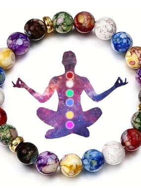 7 Chakra Reiki Bracelets for Women. Rainbow Resin Beads Bracelet. NWT.